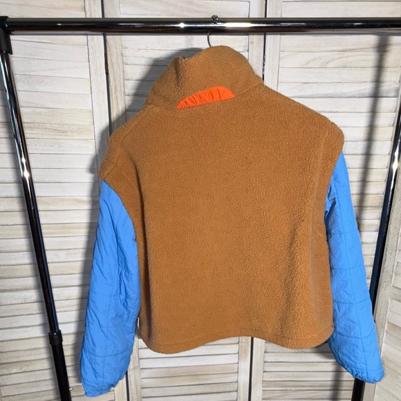 Brown and Blue Fleece Jacket with Orange Pocket - Picture 2 of 3
